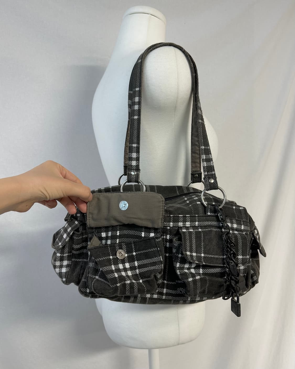 멀티 포켓 y2k 체크 패턴 숄더백 상품이미지4