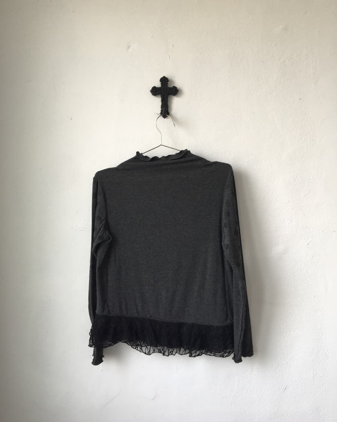 Lace layer dot pattern high neck sleeve 상품이미지3