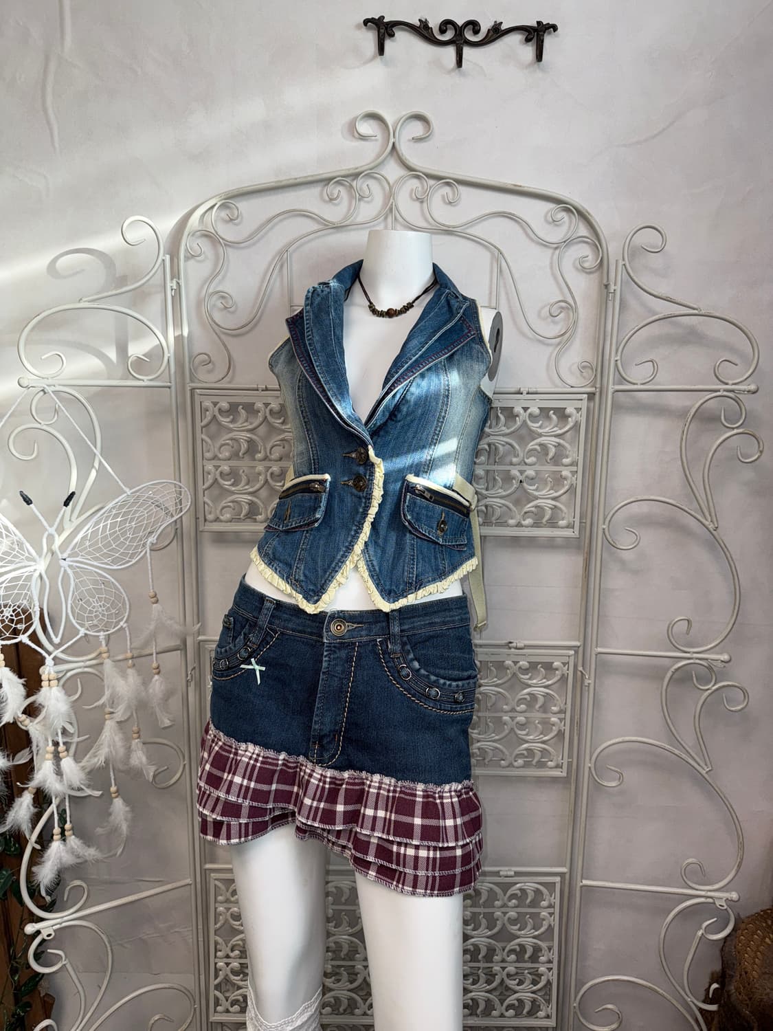 Washing denim y2k back slit buckle vest 상품이미지4