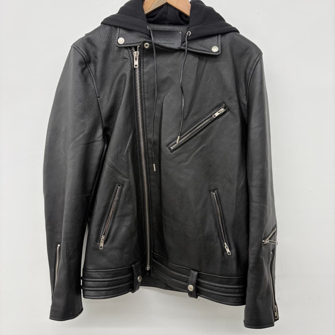 후드 레더 라이더 양가죽 자켓 블랙 남성 L 상품이미지2