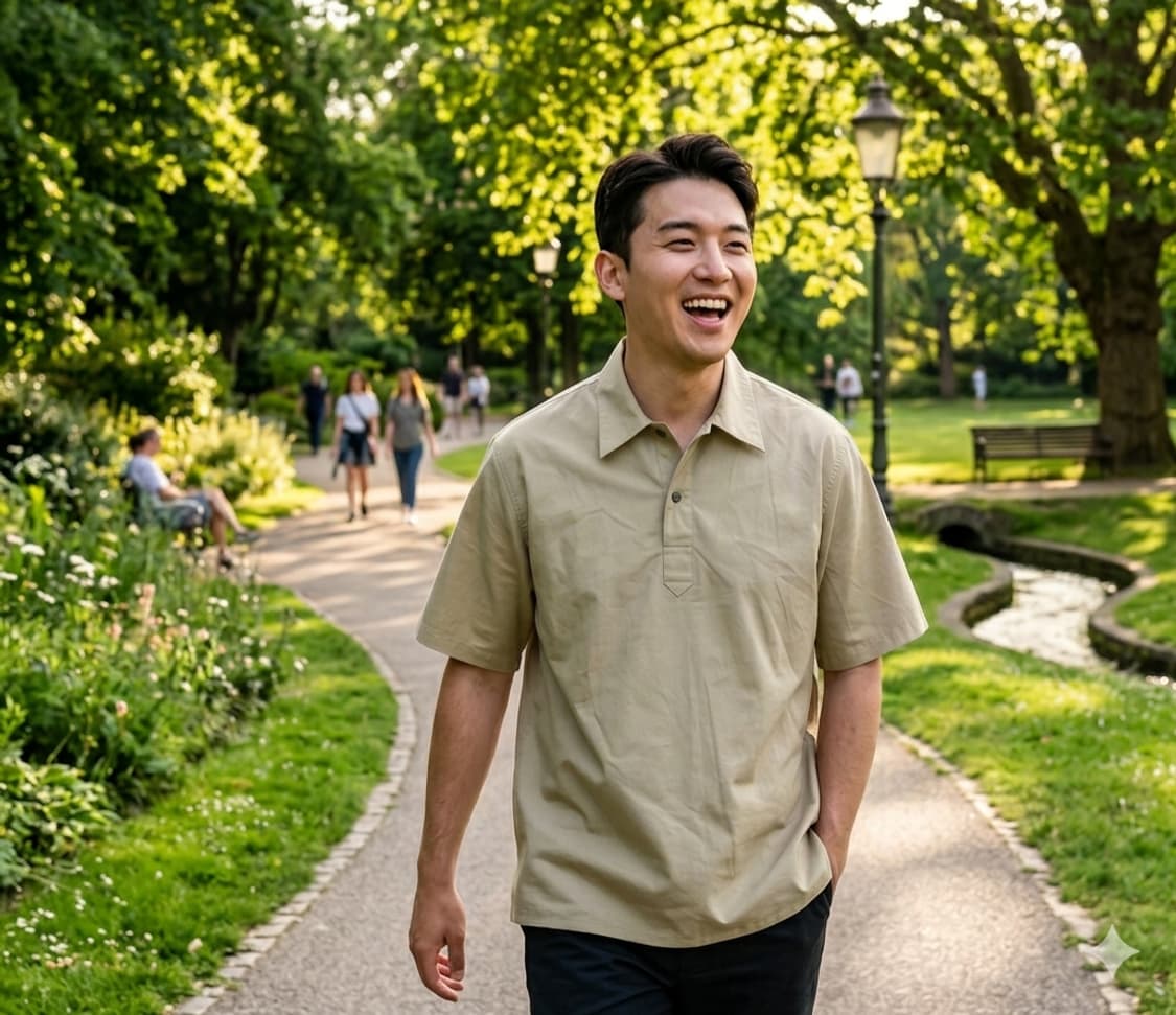[M] BEAMS 빔즈 오리지널 헨리넥 반팔 셔츠 카키 베이지 상품이미지1