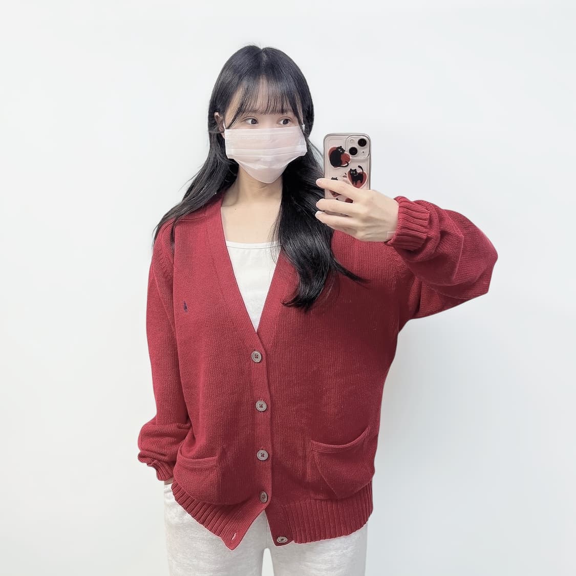 폴로 랄프로렌 포니 로고 니트 가디건 레드 상품이미지1