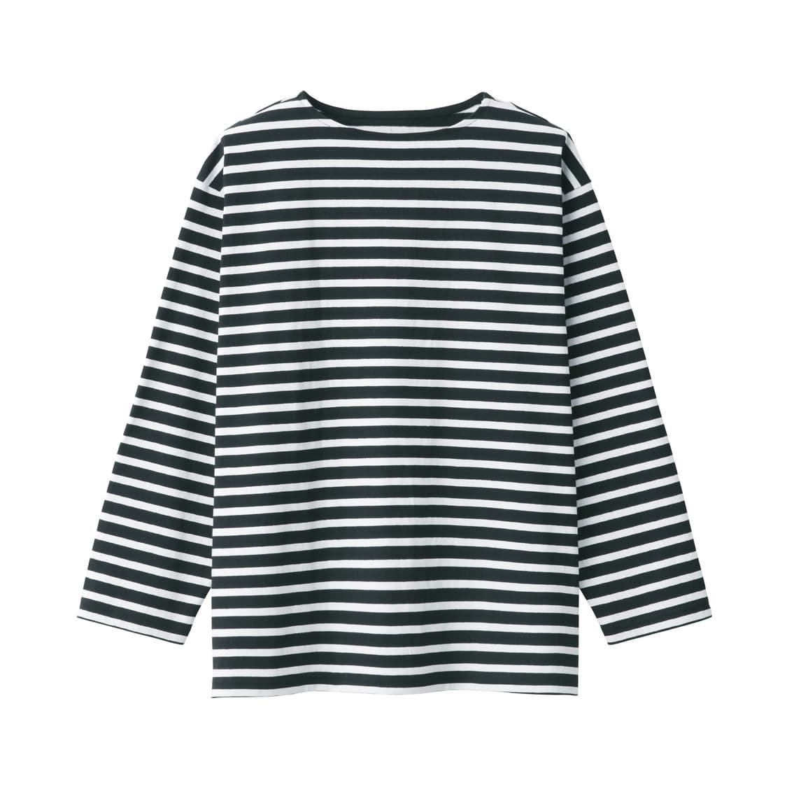 무인양품 muji 보트넥 9부 소매 티셔츠 블랙 스트라이프 XL 새상품 상품이미지3