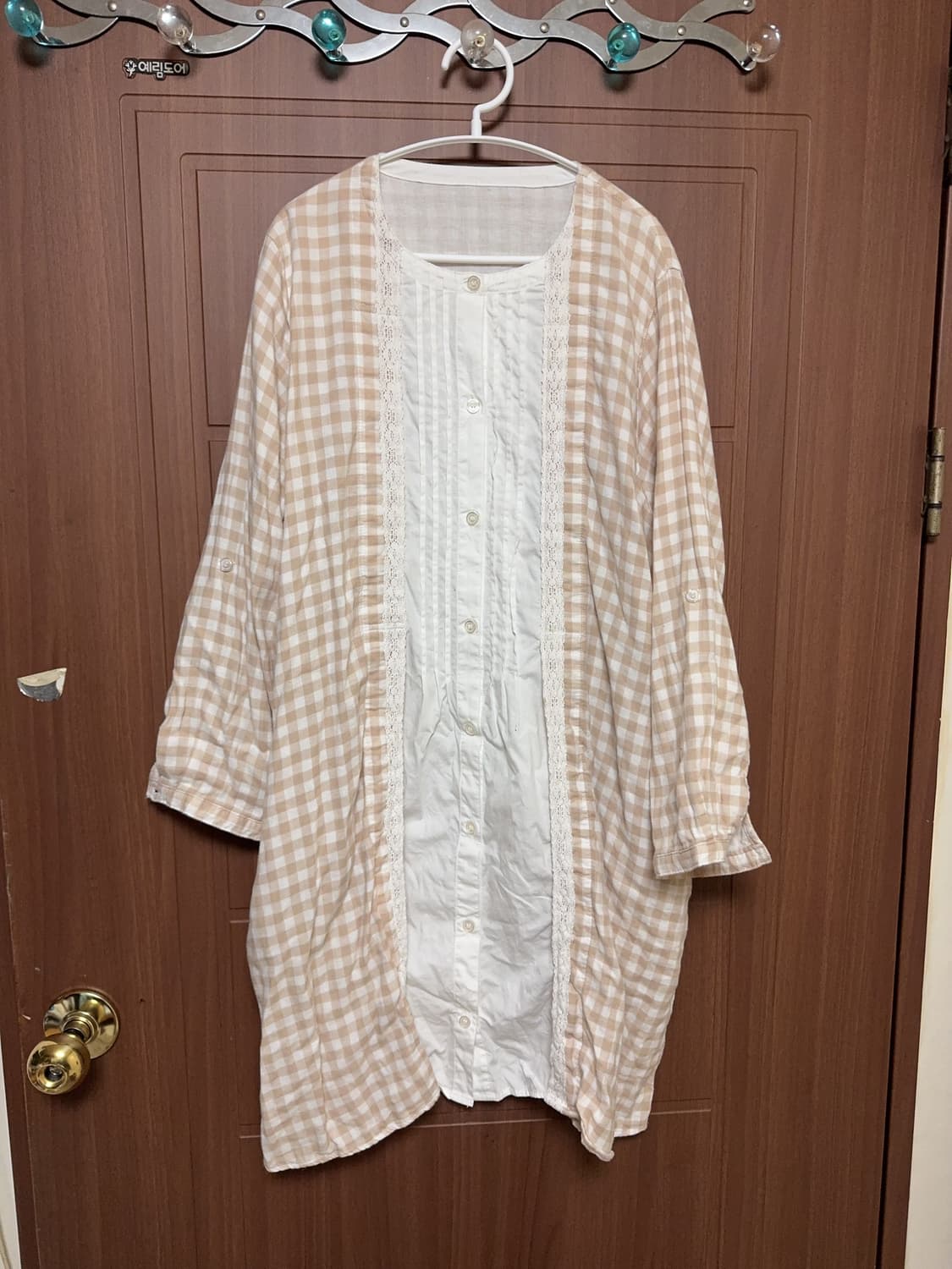 모리걸 하구미 빈티지 깅엄 체크 레이스 옐로우 베이지 바선생 원피스 상품이미지1