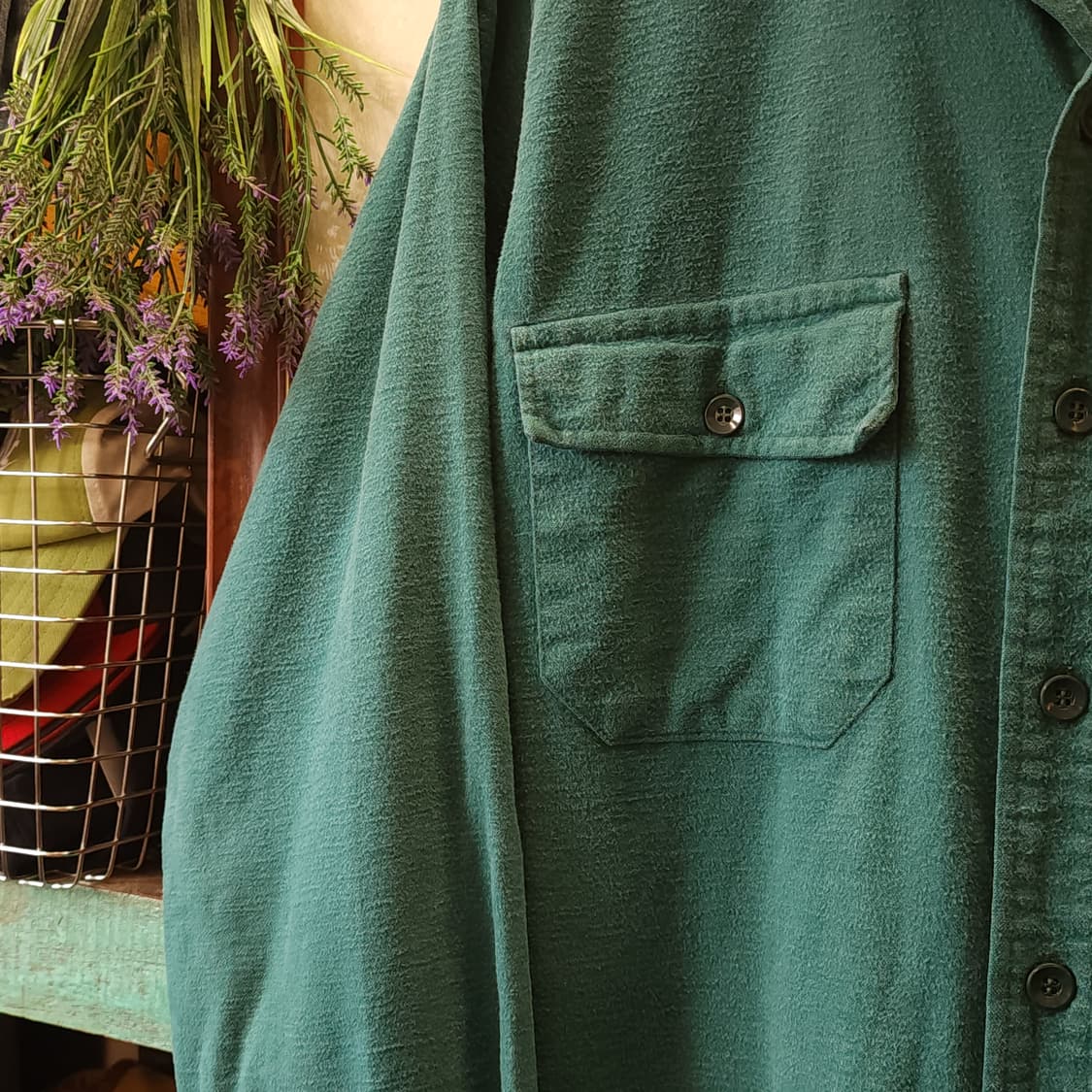 90s 엘엘빈 헤비코튼 투포켓 워크셔츠 샤모아 민트 L 상품이미지4