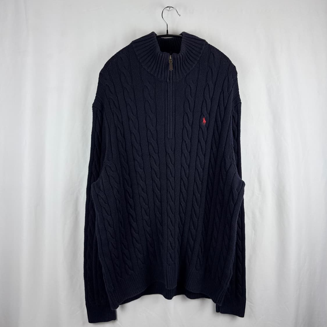 (110) 폴로랄프로렌 케이블 꽈배기 코튼 하프집 니트 네이비 상품이미지2