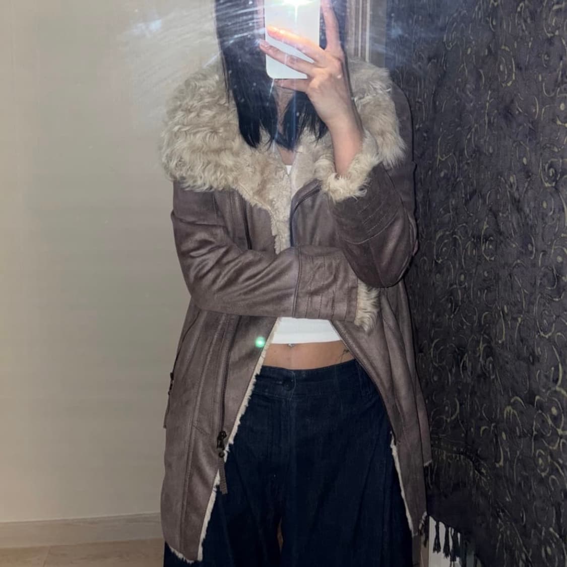 CC Collect 오네갸루 스웨이드 퍼 롱 무스탕 상품이미지1