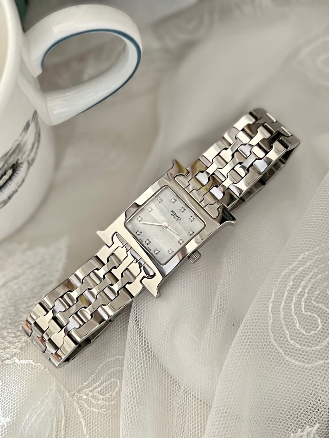 에르메스 12p 다이아 화이트 쉘 H아워 시계 /정품감정.케어  상품이미지2