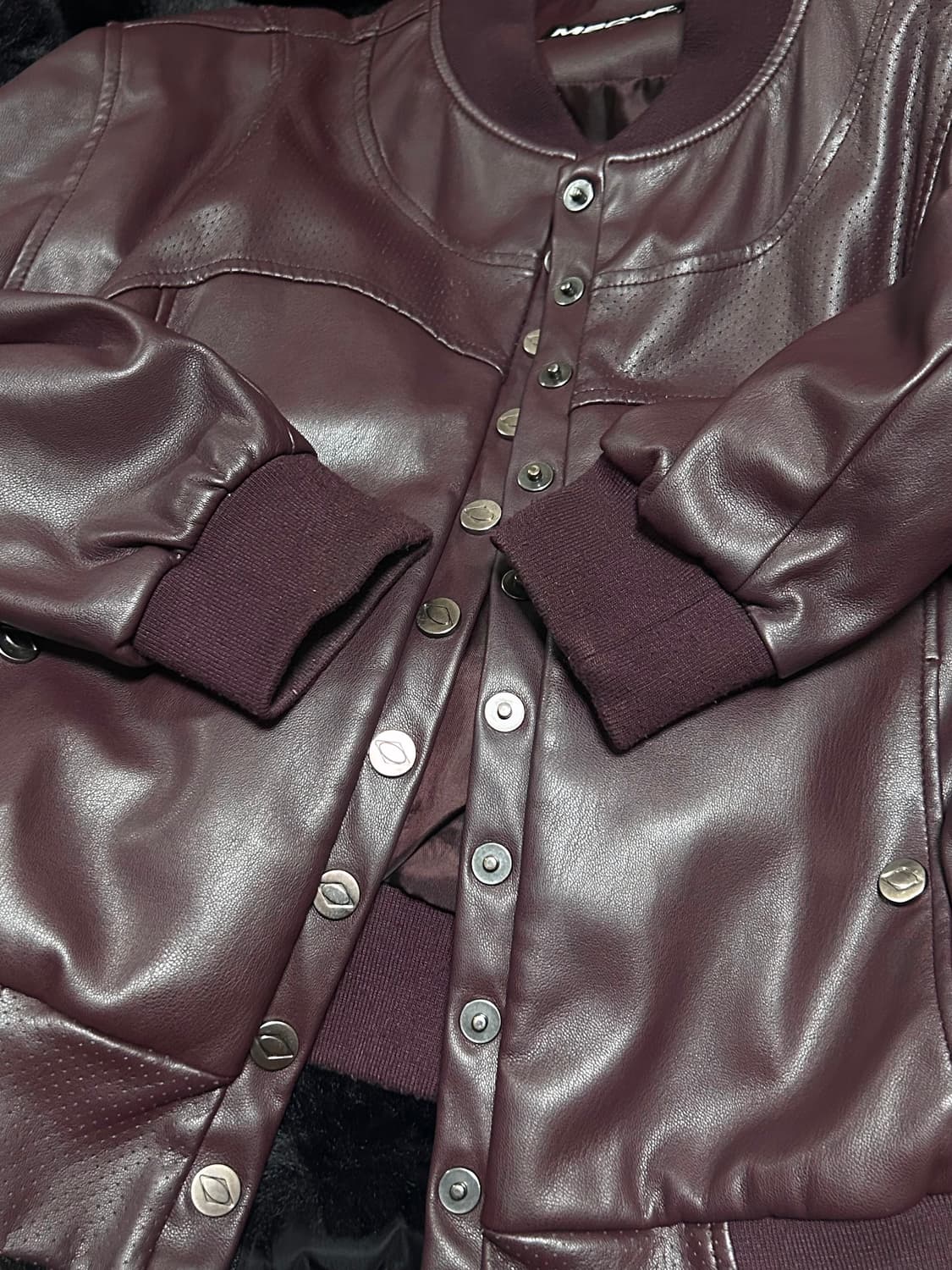 미스치프 레더 봄버 자켓 버건디 버튼업 상품이미지4