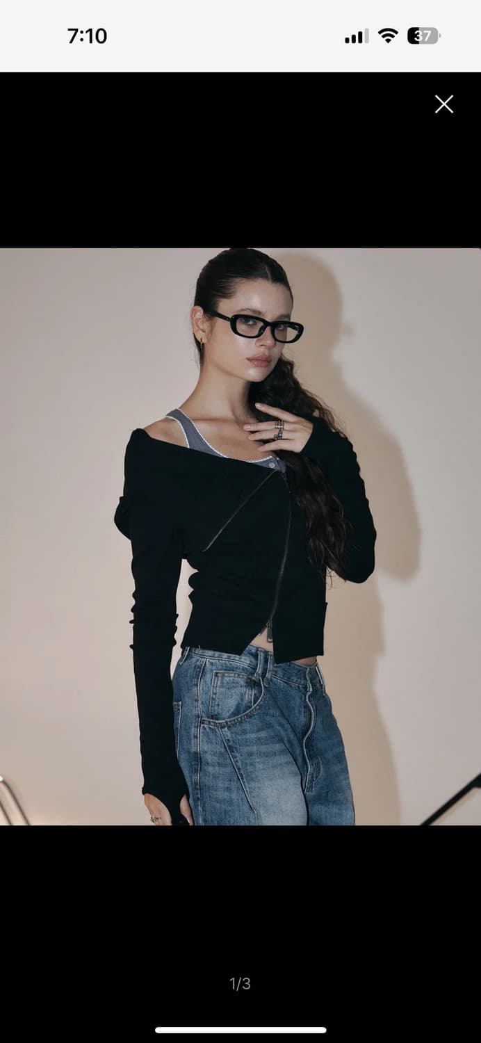 플리즈노팔로우 플노팔 에디 언발 하이넥 후드집업 블랙 상품이미지1