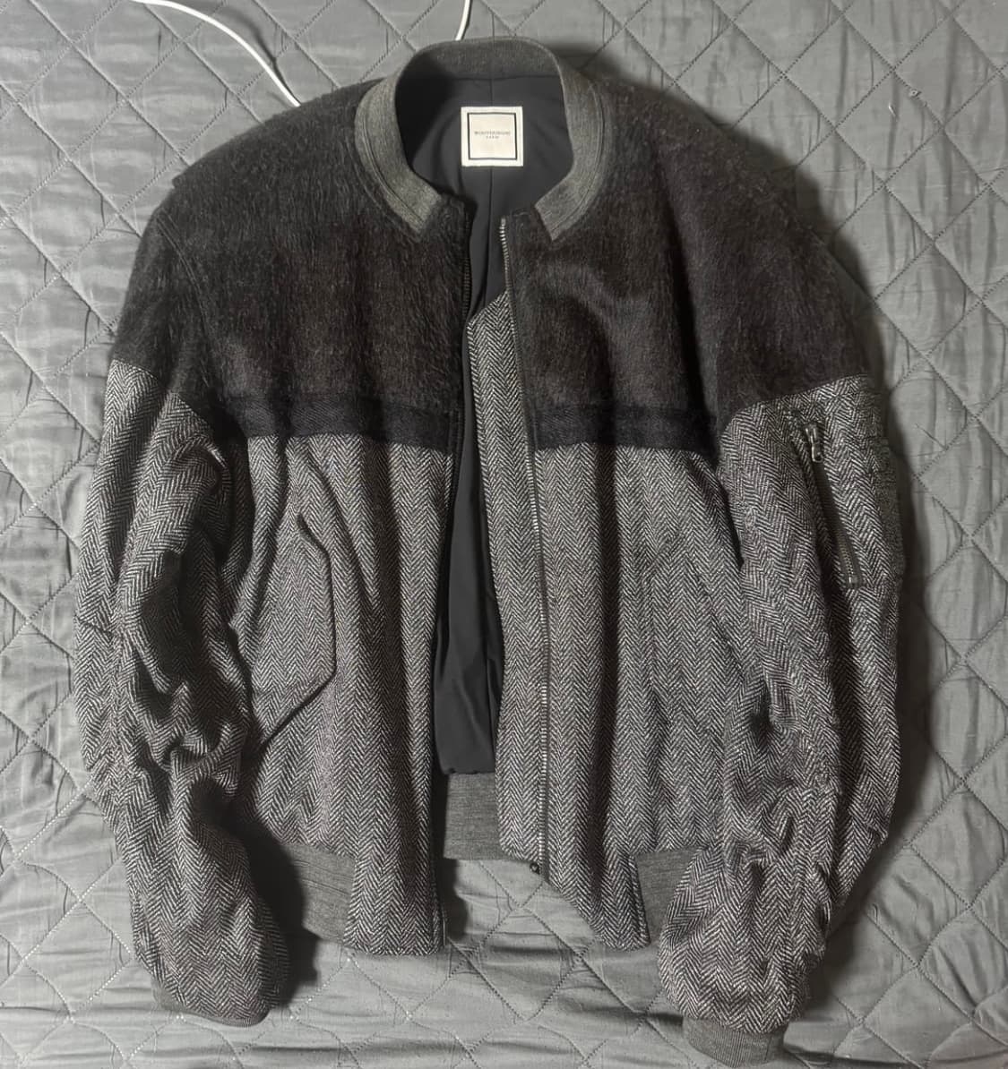 [50] 우영미 헤링본 배색 봄버 자켓 상품이미지1