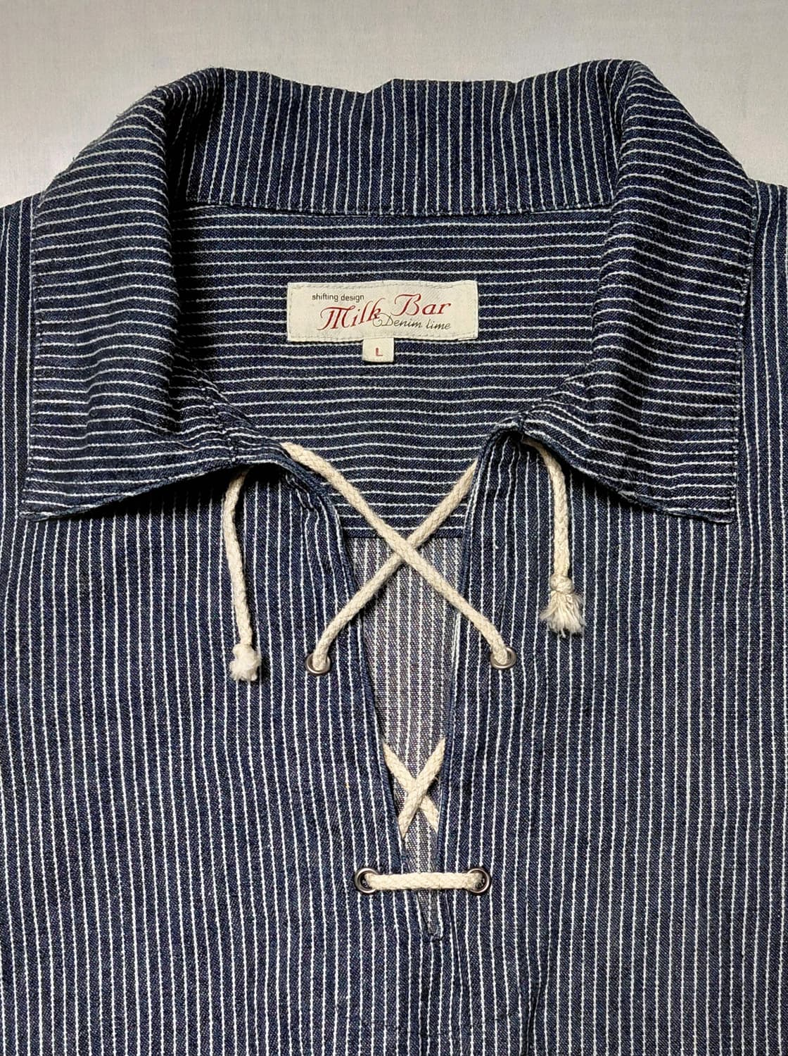 [L] Milk Bar Denim Lime 인디고 히코리 레이스업 셔츠 상품이미지4