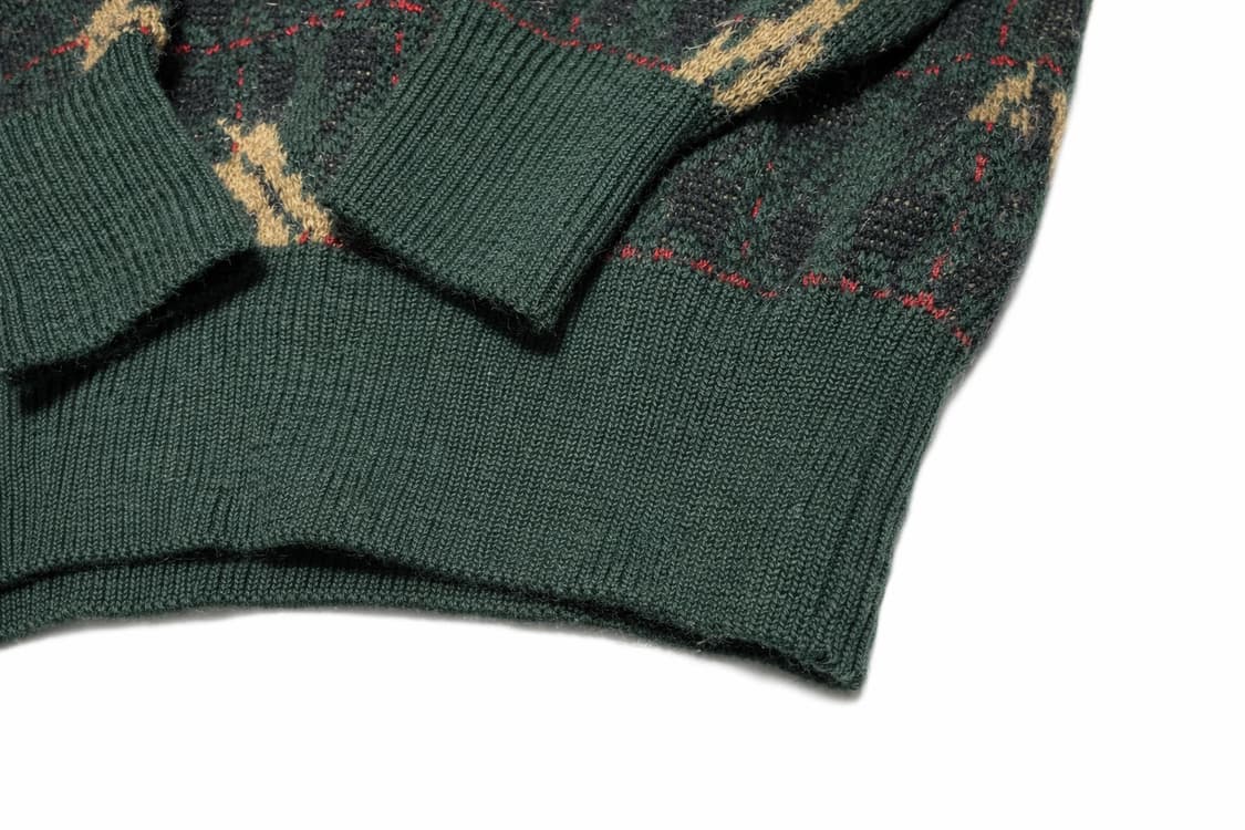 JPN 80s~90s 일본 빈티지 울혼방 그린 체크 패턴 니트 스웨터 M 상품이미지4