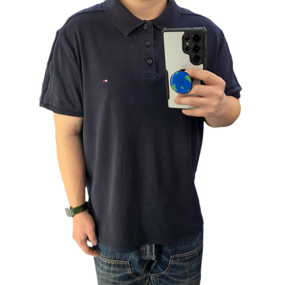 XL 105-110 타미힐피거 네이비 반팔 카라티 상품이미지1