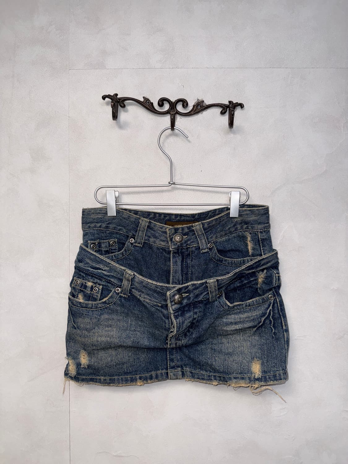 Washing double denim layered mini skirt 상품이미지1
