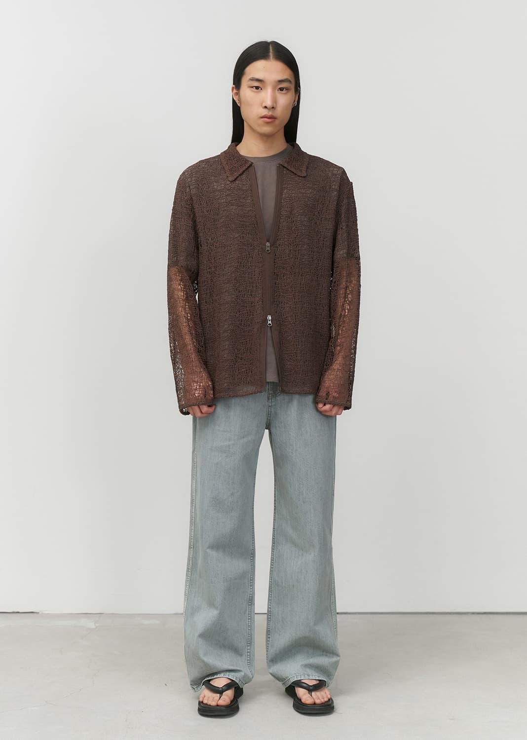 Amomento lace zip-up brown 상품이미지1