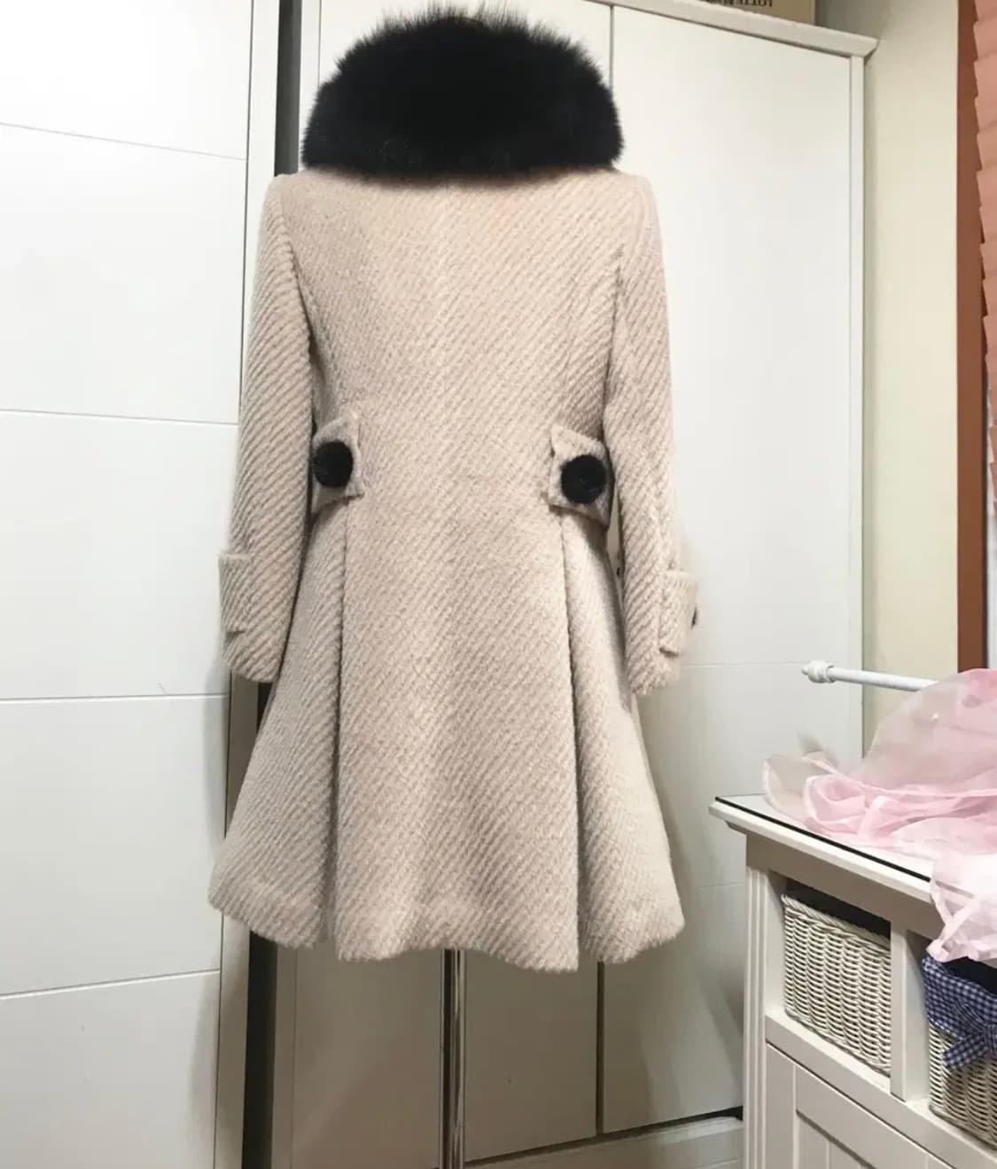 천연폭스 카라+천연밍크 버튼 알파카 코트 55 상품이미지3