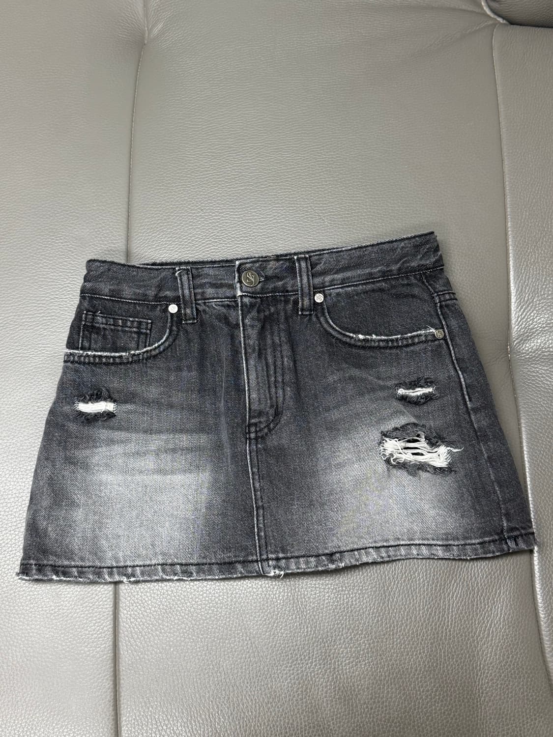 시너진 데미지 워싱 데님 미니 스커트 블랙 S 상품이미지1