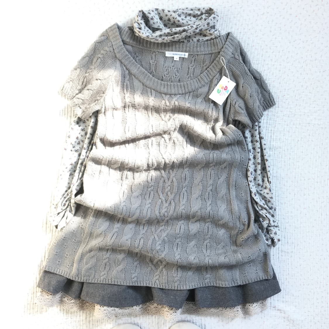 JPN/ 반팔니트 레이어드반팔니트 케이블반팔니트 모리걸반팔니트 니트원피스 상품이미지1