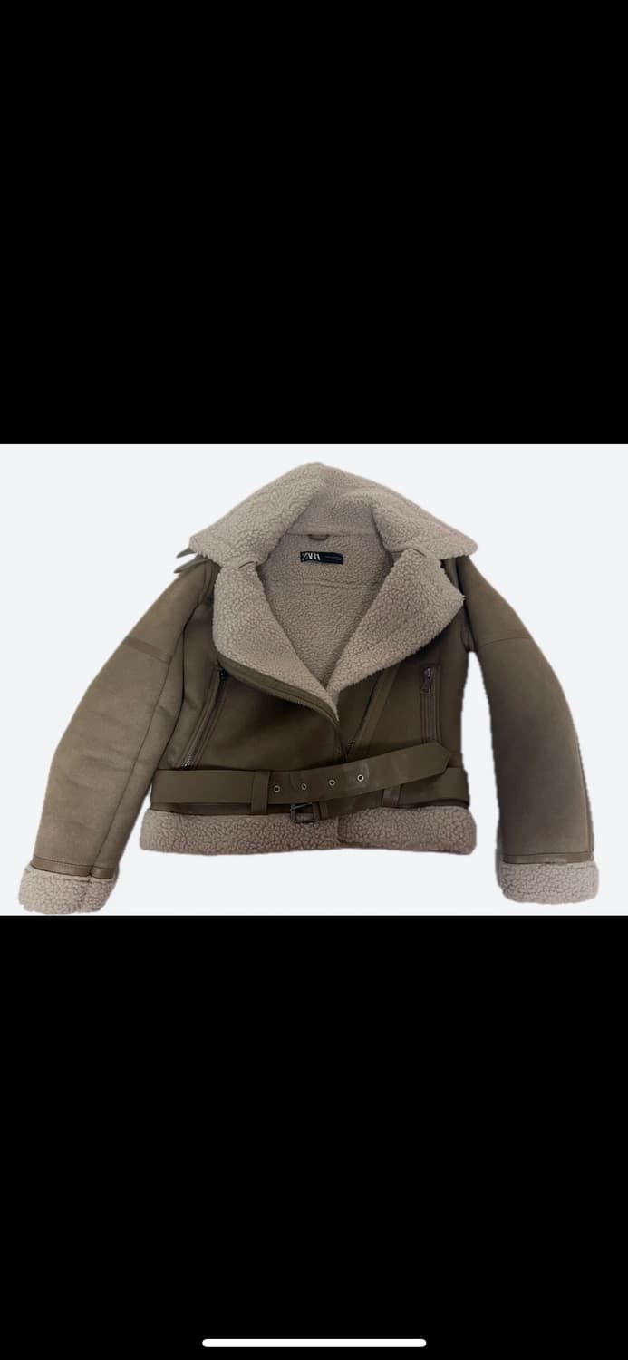 자라 ZARA 스웨이드 무스탕 카키 브라운 XS 퍼 하이넥 기본 클래식 상품이미지4