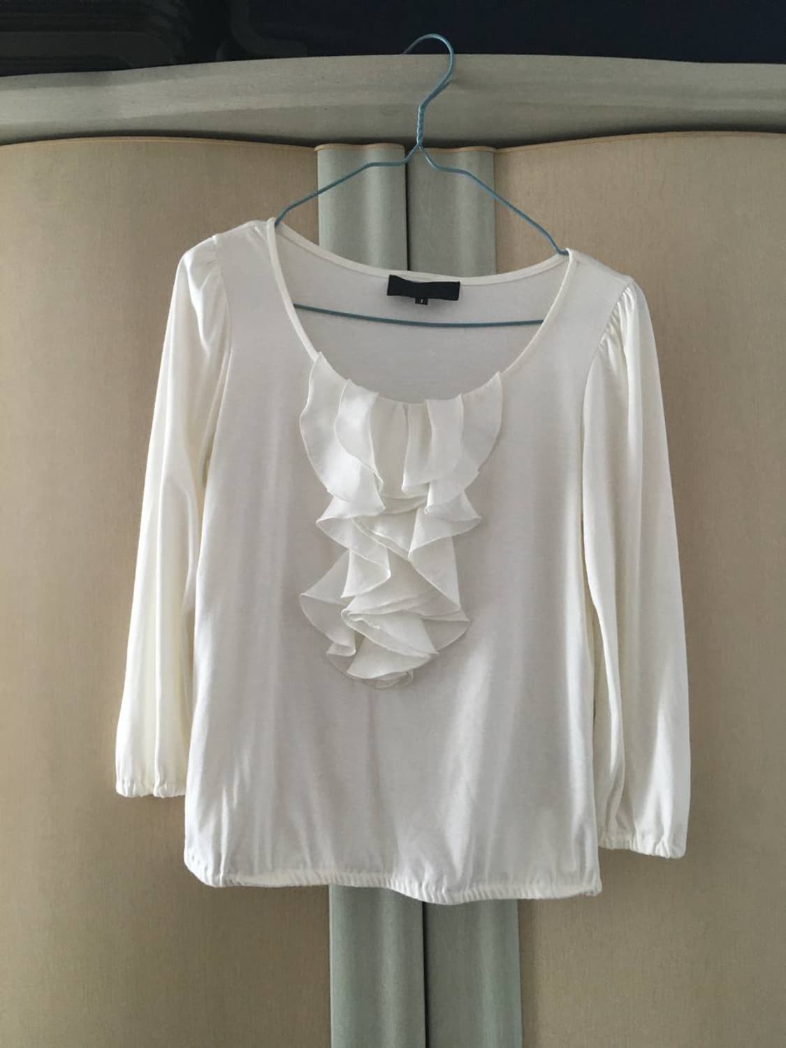 일본빈티지 크림 아이보리 프릴 티셔츠 상품이미지1