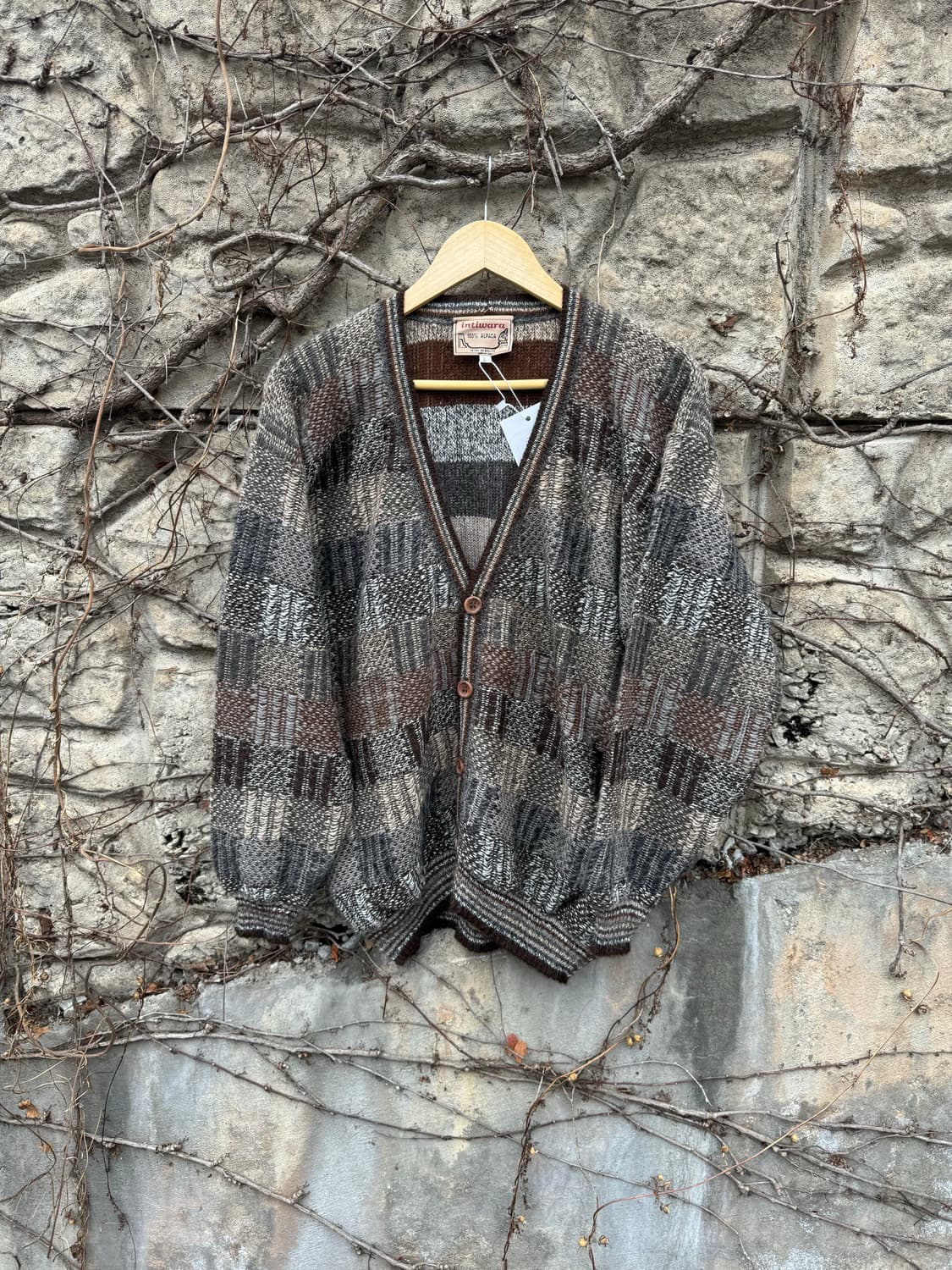 Intiwara 알파카 100% 볼리비아 체크 패턴 니트 가디건 상품이미지1