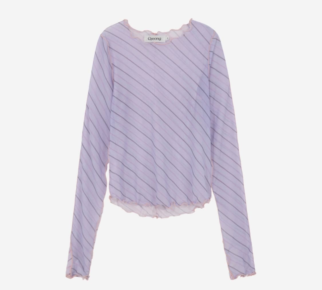 Gyeong Striped Mesh Top Pink & Purple 상품이미지1