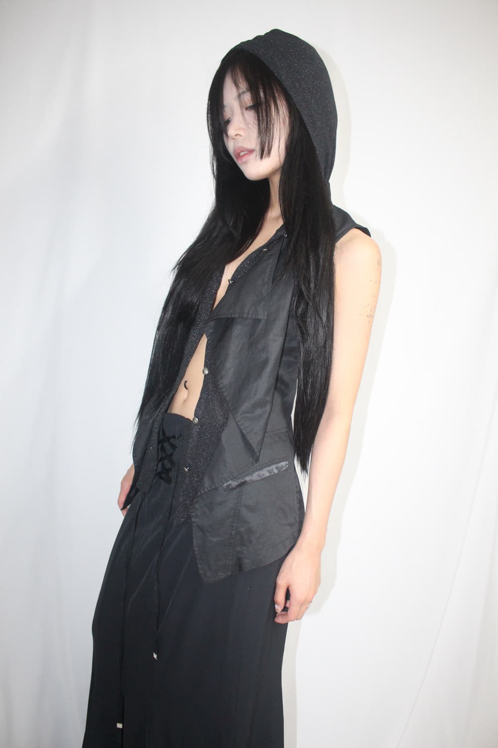 A6 double layered draped hooded vest 상품이미지1
