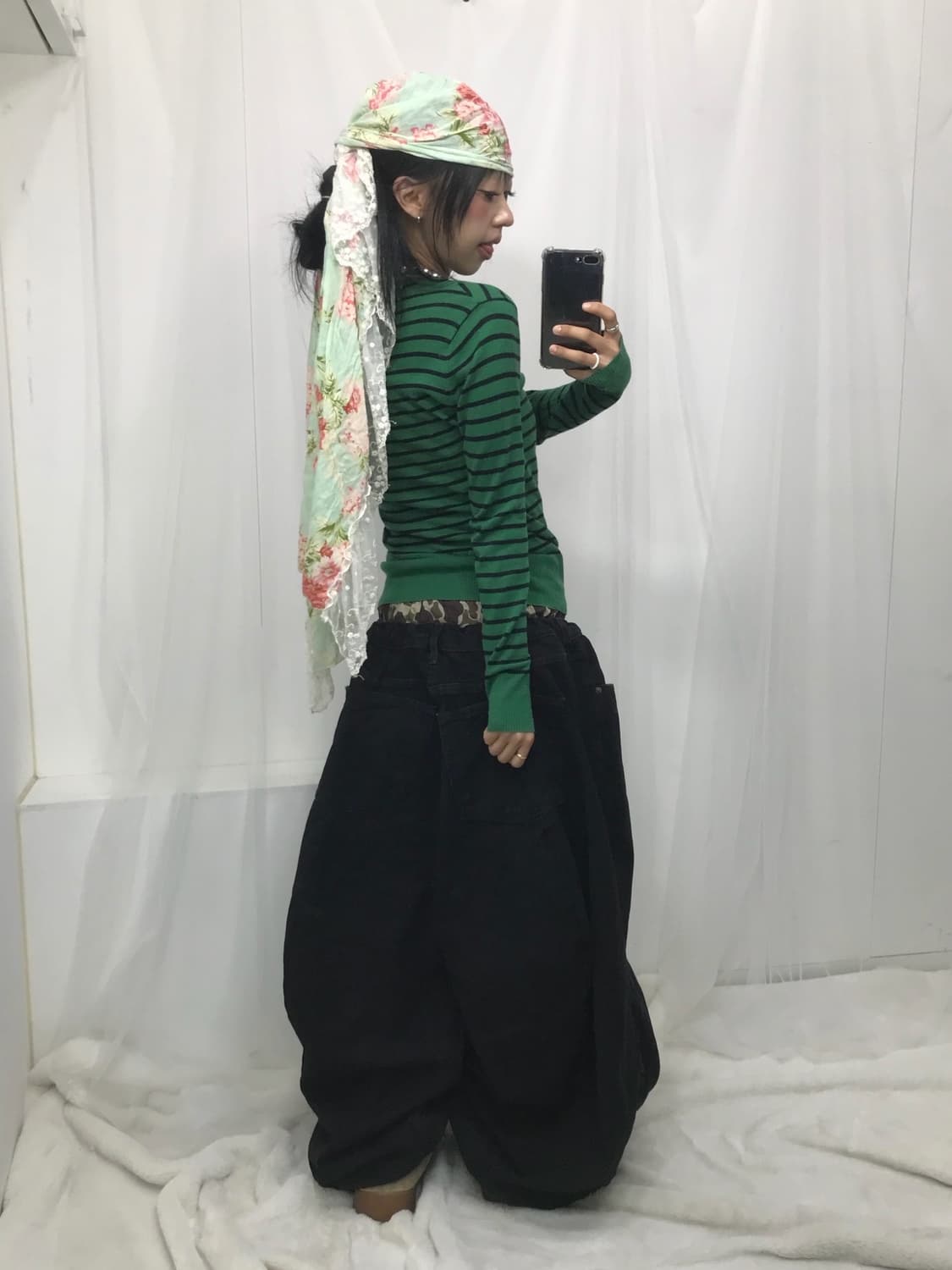 히스테릭글래머 퍽베어 스트라이프 리본 디테일 얇니트 상품이미지5