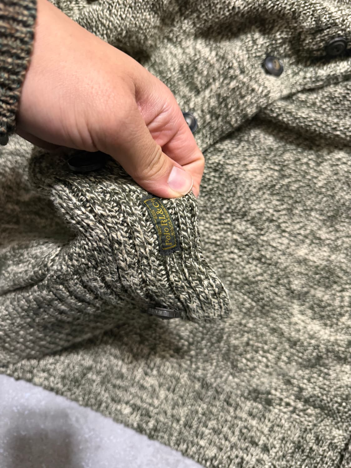 랄프로렌폴로  카키컬러 도톰 코튼 케이블 숄카라 니트가디건 95size  상품이미지7