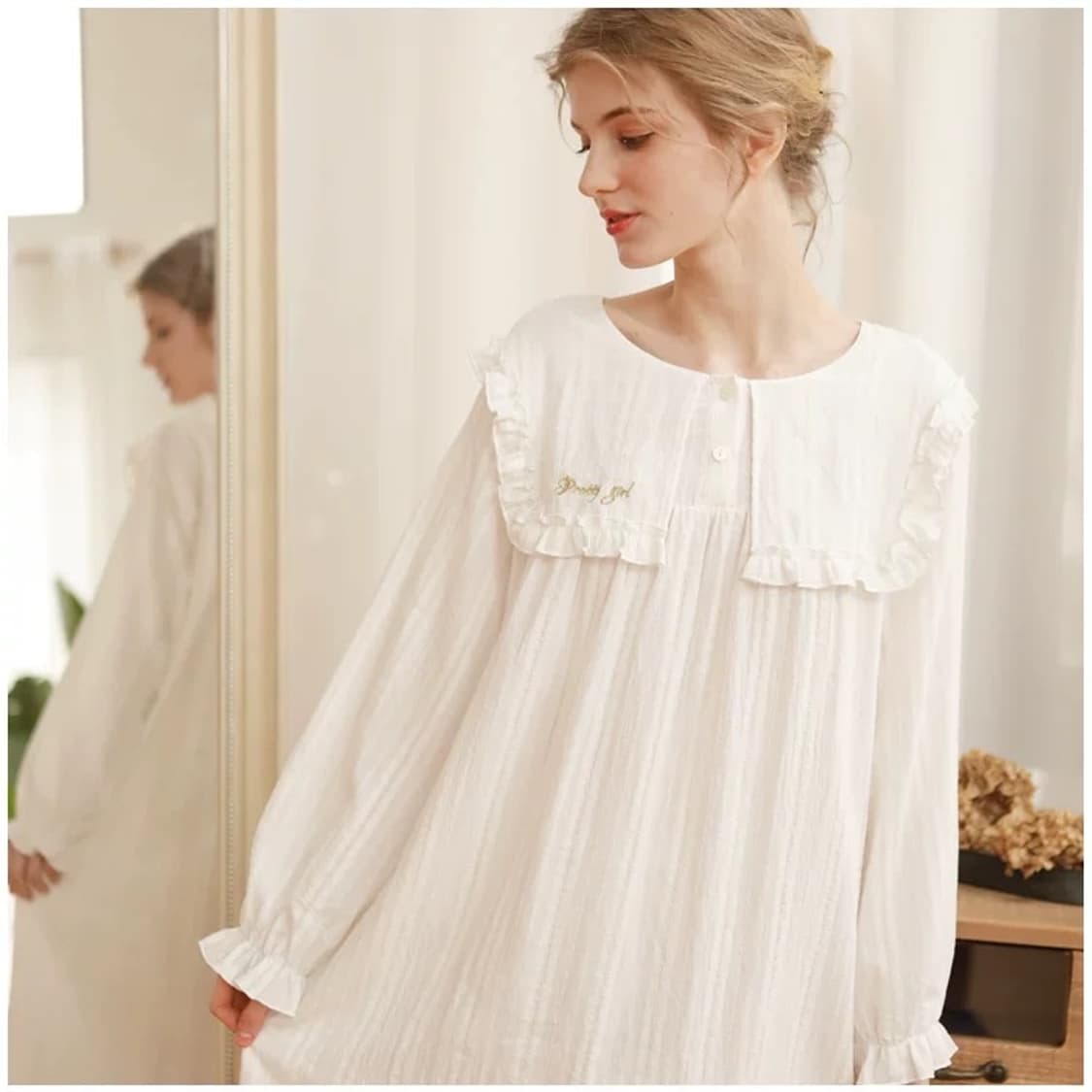 누아젤 화이트 파자마 원피스 상품이미지3