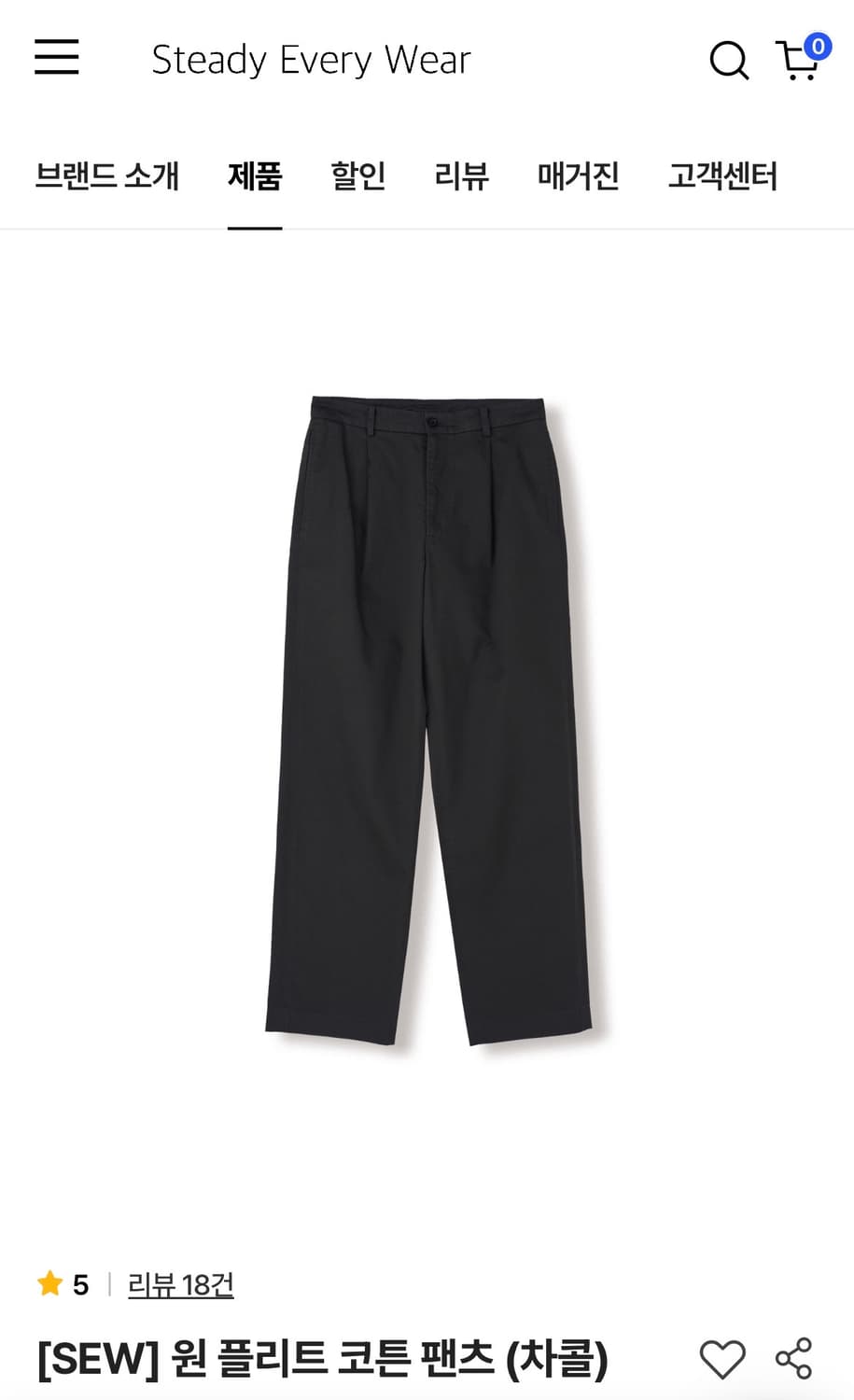 SEW 원 플리트 코튼 팬츠 차콜 2사이즈 상품이미지3