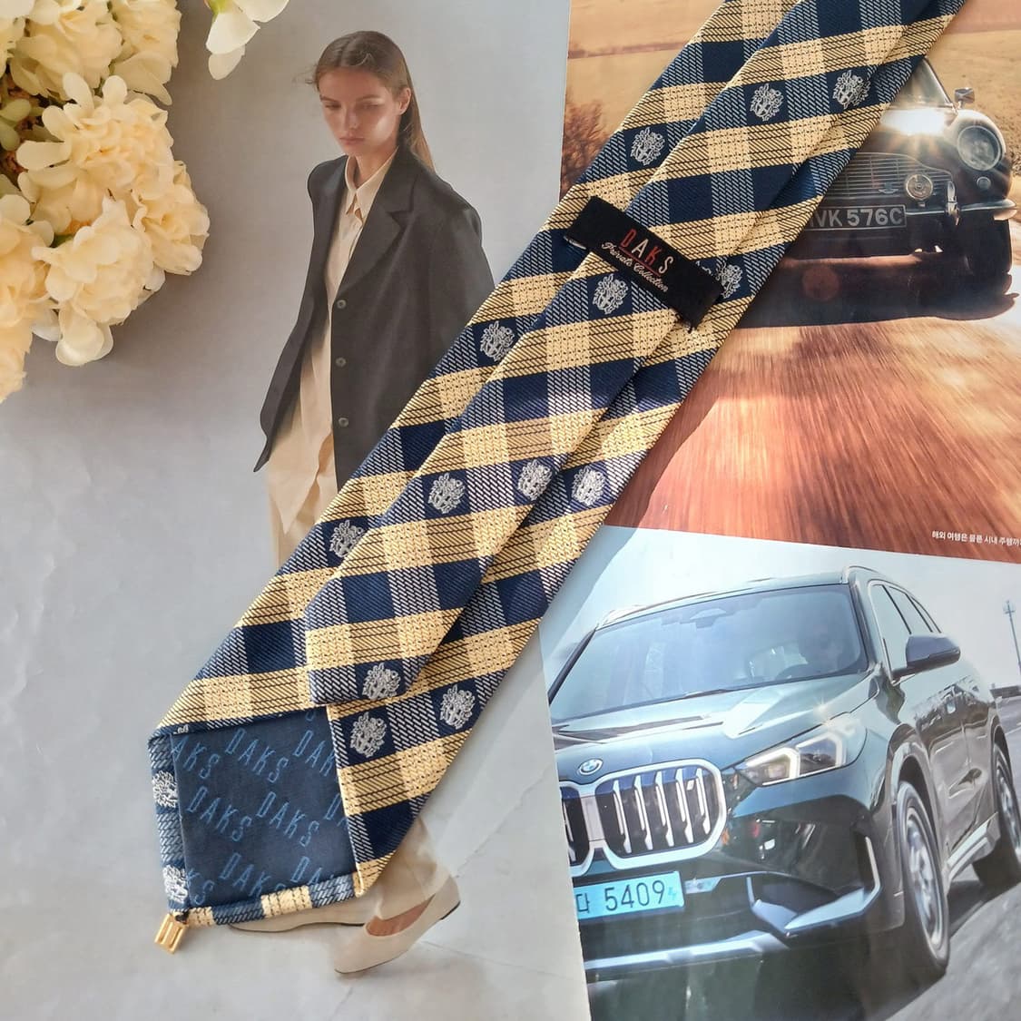 닥스 실크 혼방 옐로우 체크 패턴 넥타이 8.1cm A등급 A19430
 상품이미지4