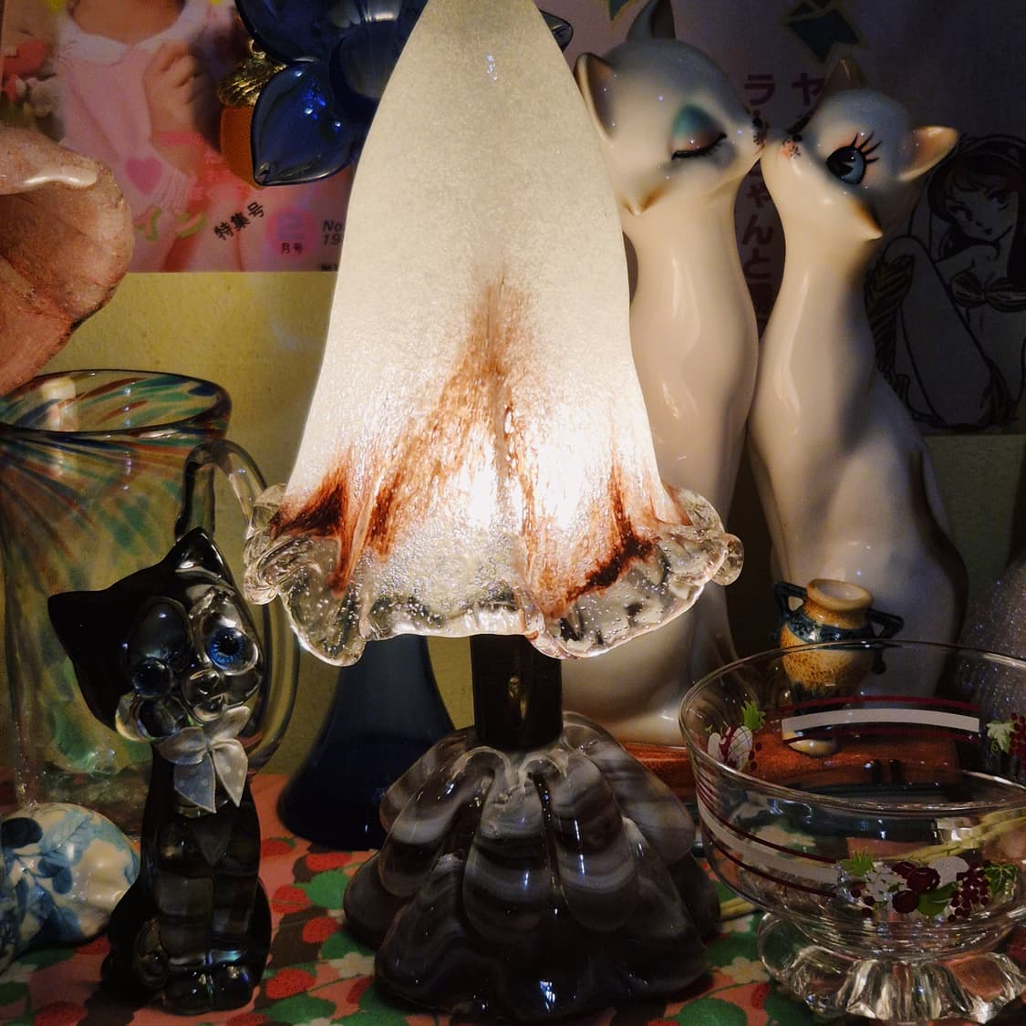 70s 레어 이와타 핸드블로운 퍼플 마블 꼬깔 램프 상품이미지7