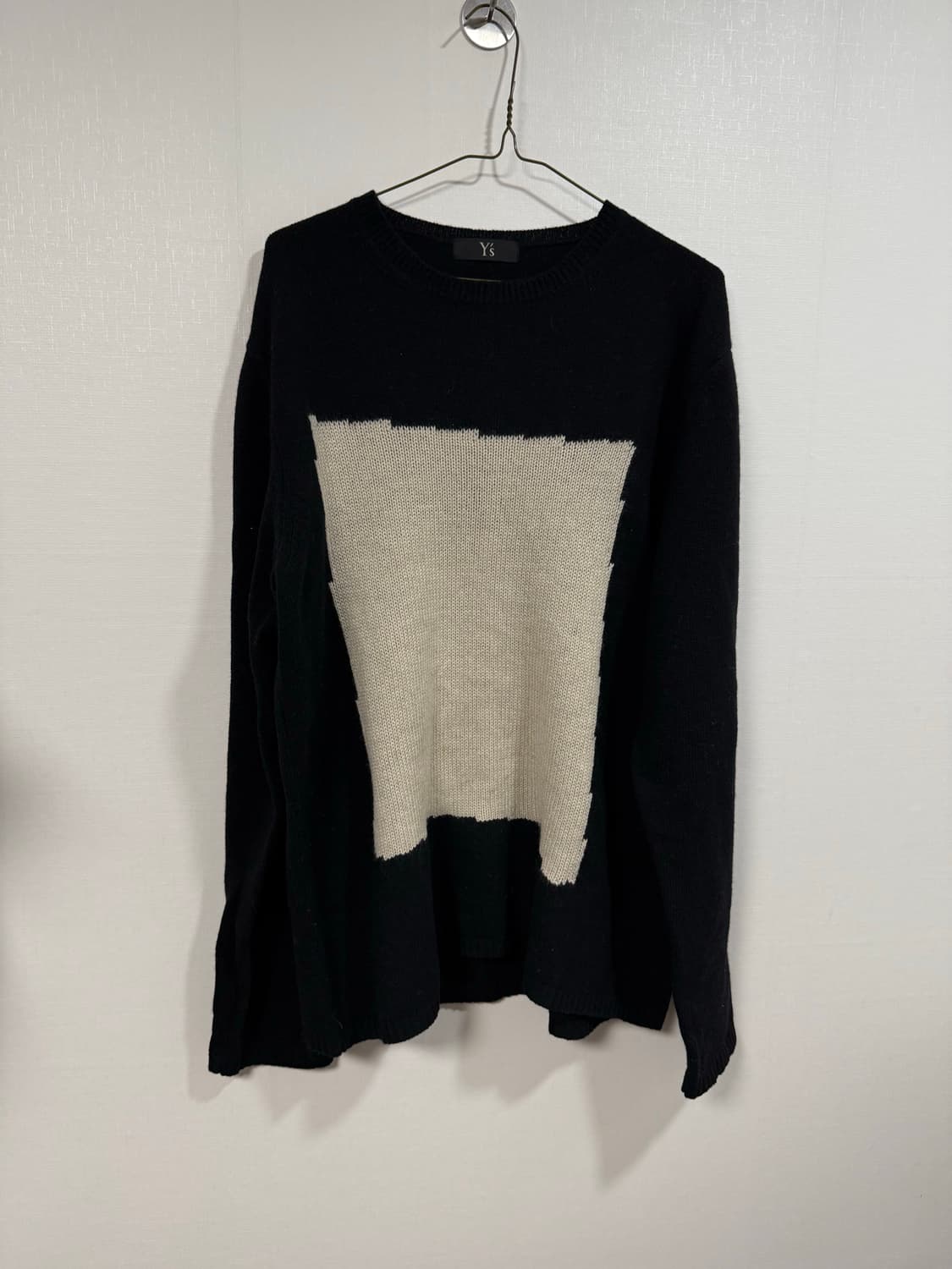 요지야마모토 레인울 화이트 패치 니트 상품이미지2