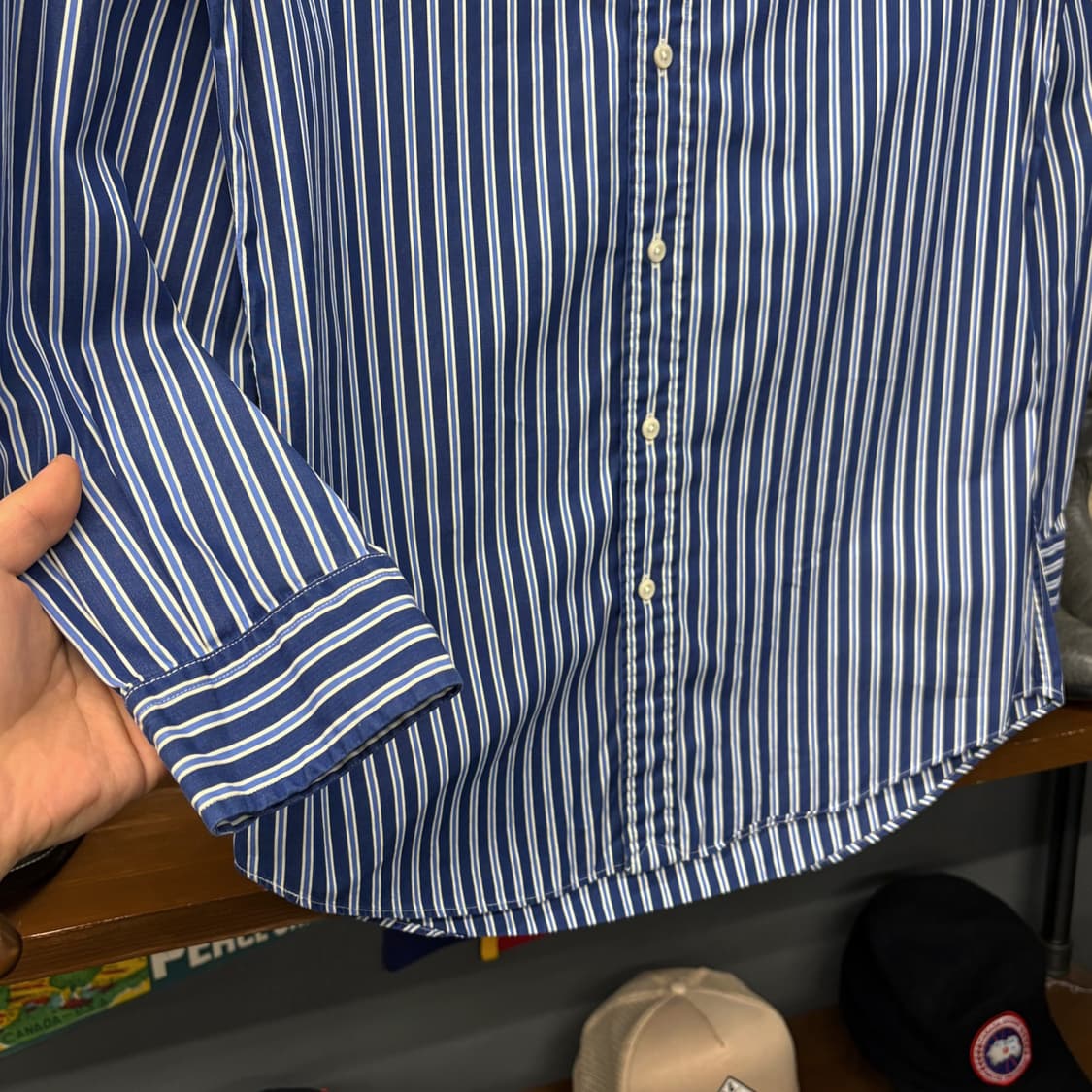 90s 폴로 랄프로렌 멀티 블루 스트라이프 버튼다운 셔츠 N795 상품이미지4