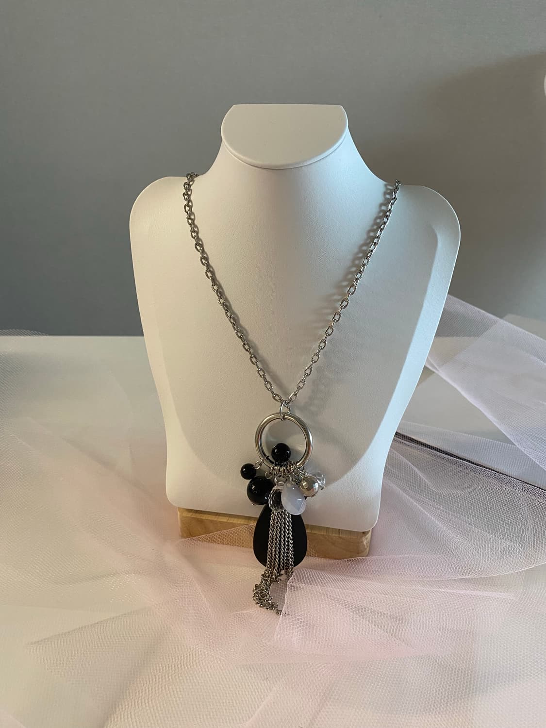 실버 롱체인 드롭 팬던트 네크리스 (반길이 31cm / 팬던트 11cm) 상품이미지2