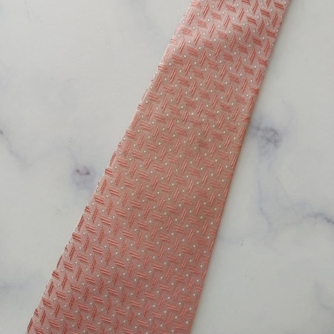 아쿠아스큐텀 실크 핑크 자카드 패턴 넥타이 9.4cm A등급 K2407 상품이미지9