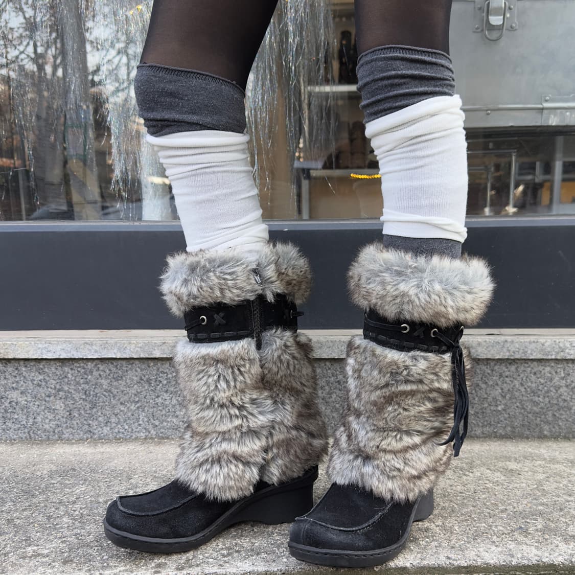 00s 레어 내추럴라이저 스웨이드 & 퍼 털 스노우 부츠 상품이미지1