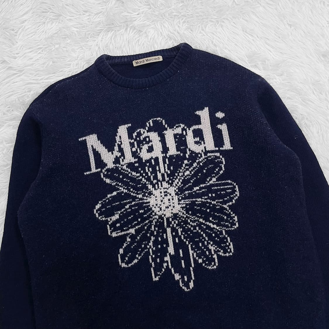 마르디메크르디 플라워 라운드 니트 네이비 상품이미지3