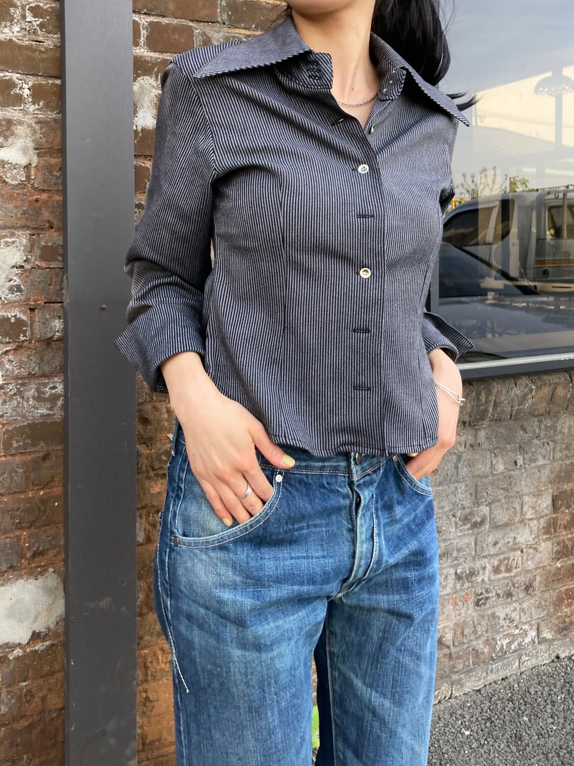 크롭 스트라이프 웨스턴 카라 셔츠 상품이미지2