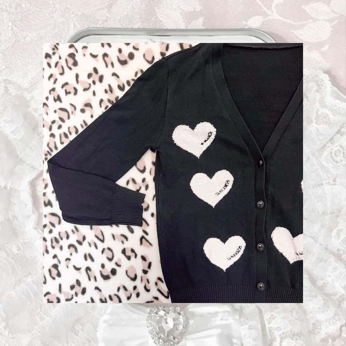 큐빅 포인트 갸루 하트 가디건 상품이미지3