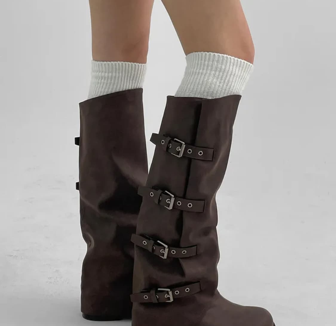 블랙업 타이쿱 버클 워머 레더 롱부츠 상품이미지1