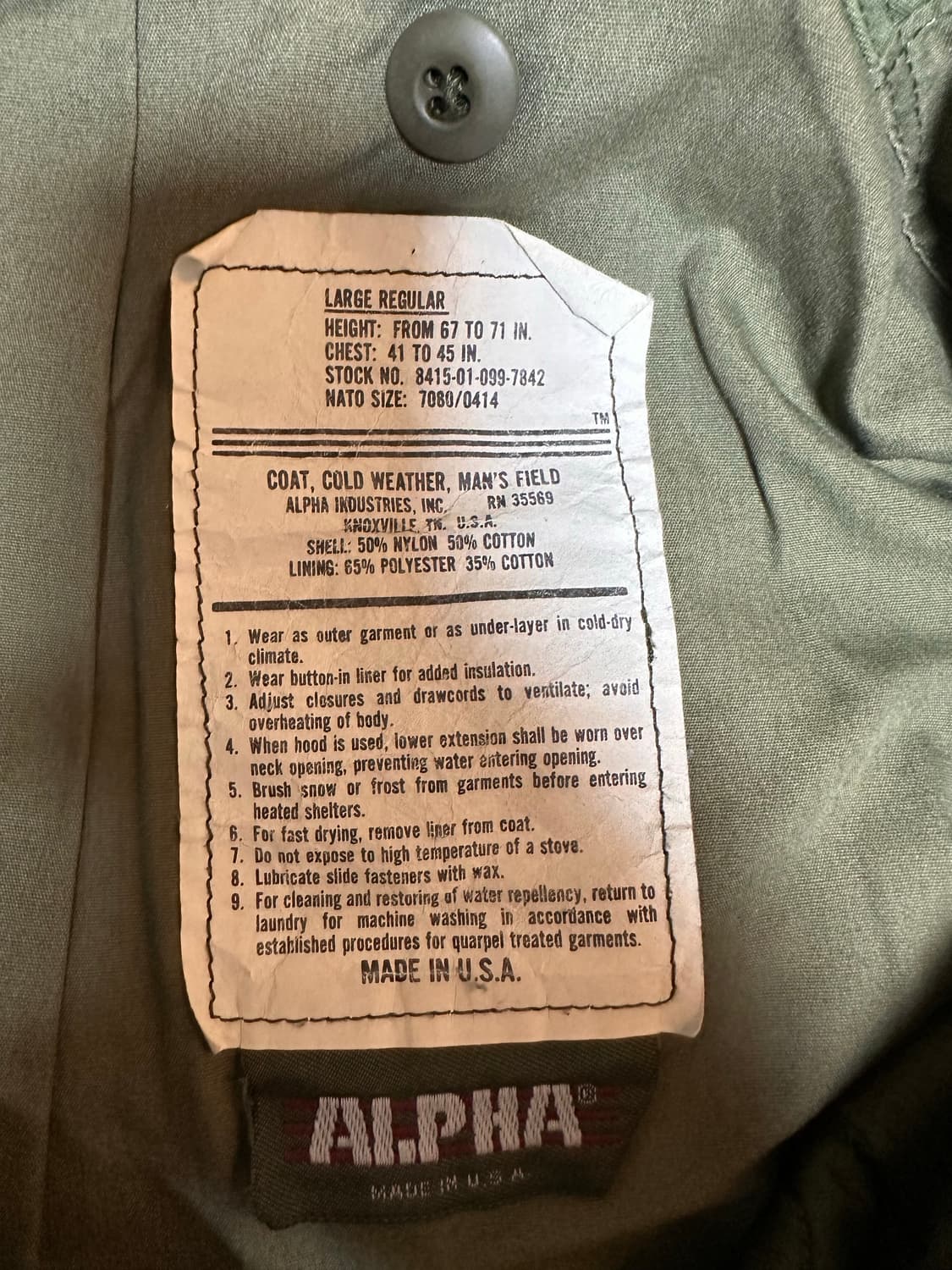 미제 M65 필드자켓 라지레귤러 내피 포함 상품이미지5