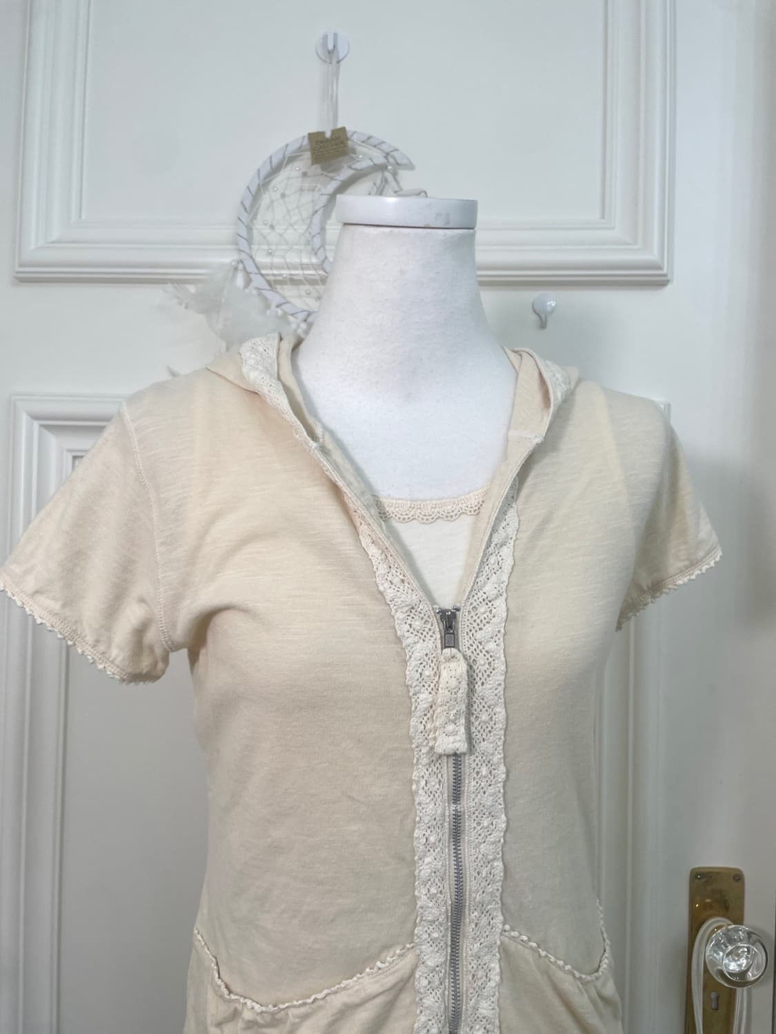 butter cream lace trim cotton half zip-u 상품이미지6