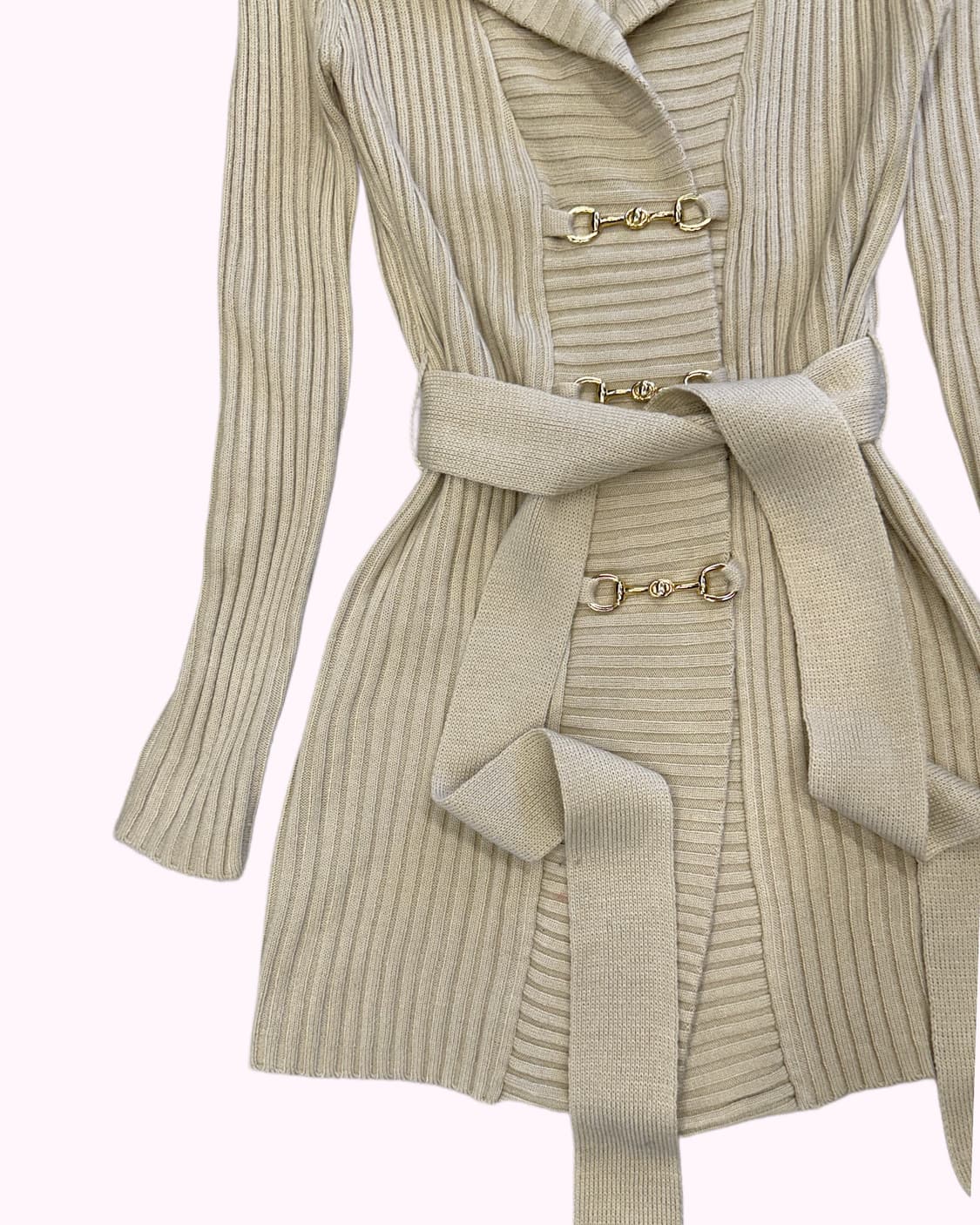 beige ribbed belted knit cardigan 상품이미지4