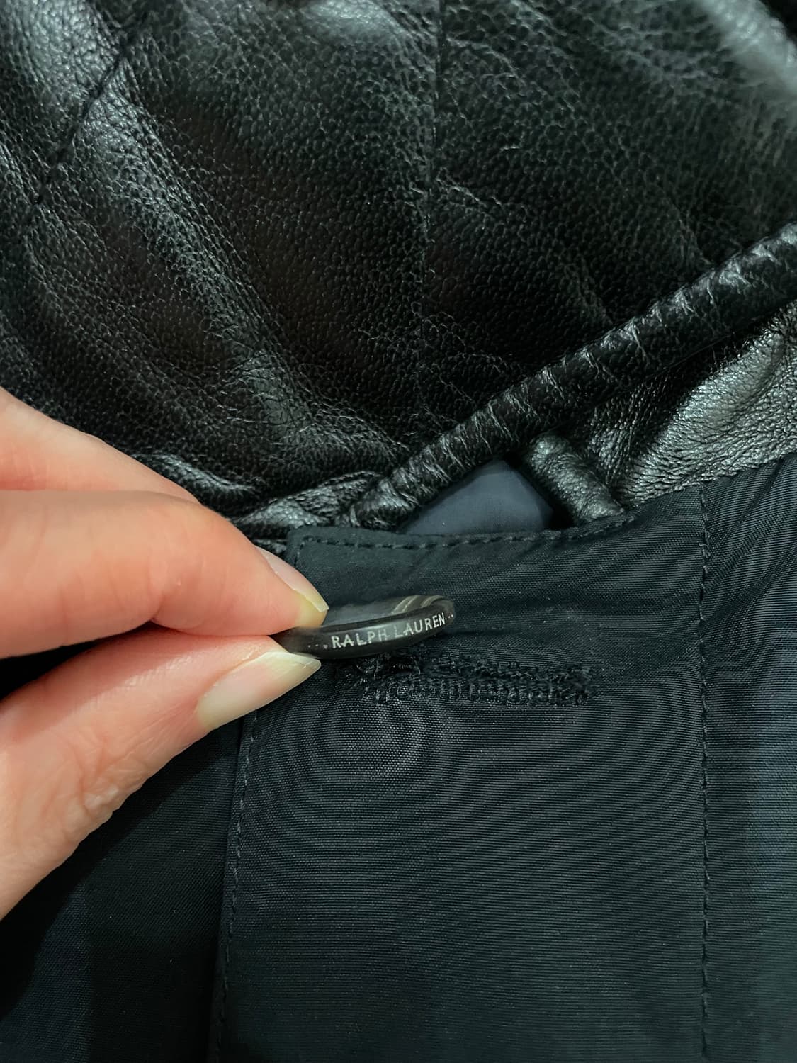 폴로 가죽장식 발마칸 구스다운 패딩 코트 블랙 상품이미지8