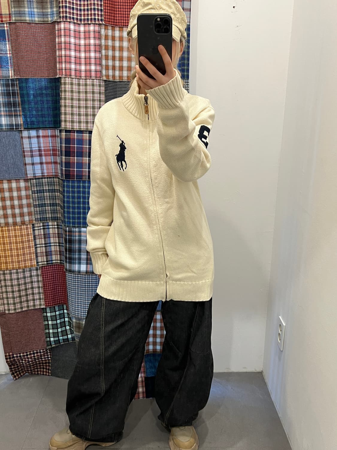 폴로 빅포니 크림 니트 집업 상품이미지1