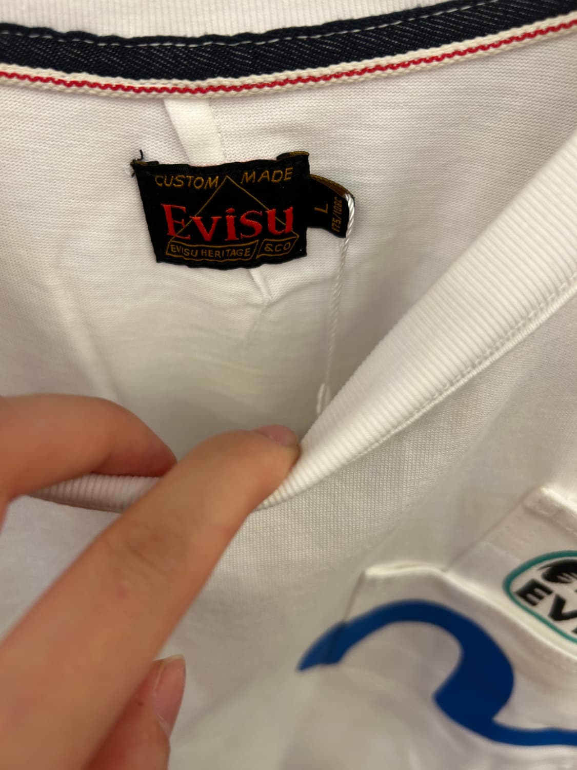EVISU 1991 포켓 블루 갈매기 로고 반팔 티셔츠 화이트 상품이미지3