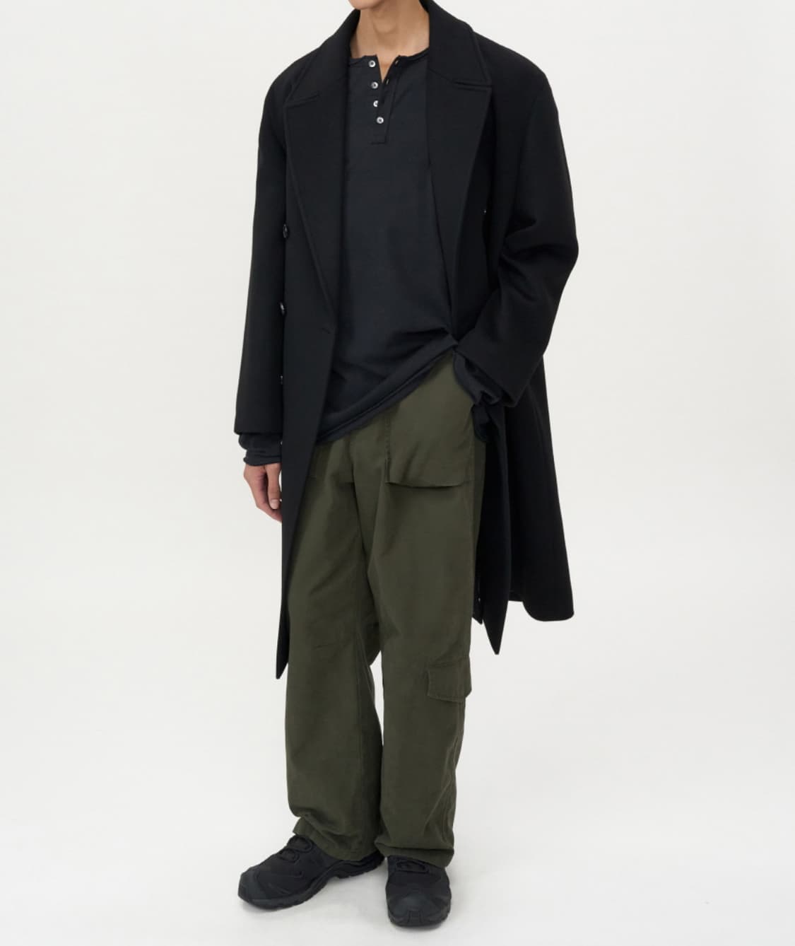 인사일런스 캐시미어 더블 롱 코트 BLACK 상품이미지1